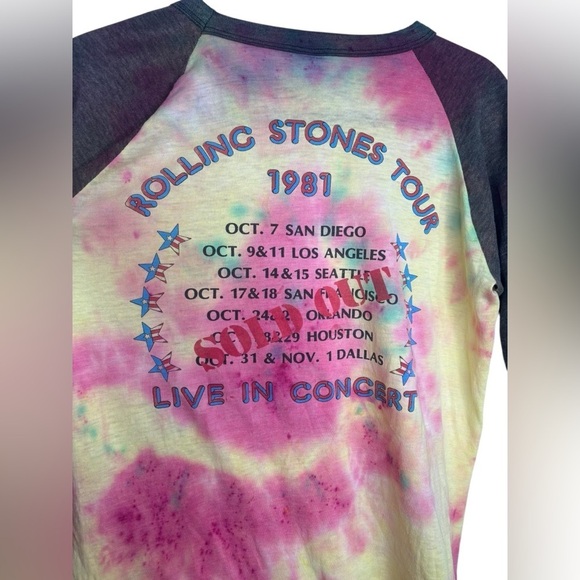 VTG Tie Dye 1981 Rolling Stones Concert Raglan Tee Thrashed Distressed Large - Picture 11 of 16